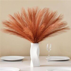 Artificial Pampas Grass 30PCS Orange Faux Stems for Vase Home Wedding Decor Bulk